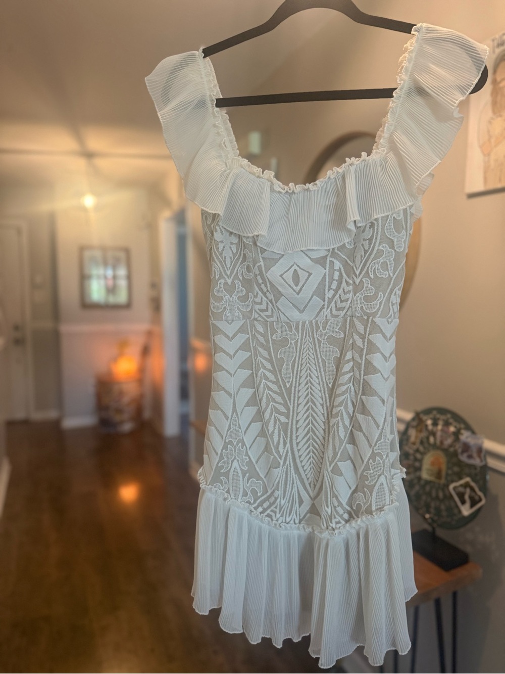 White Embroidered Ruffle-Hem Dress - Picture 2 of 5